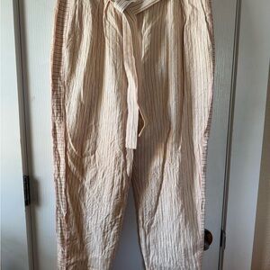Striped Cream Pants with Tie Waist
